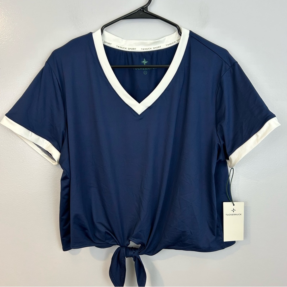NWT Tuckernuck Sport Navy Blue Knotty Maya Tie Waist Top  Size Large - Picture 4 of 14